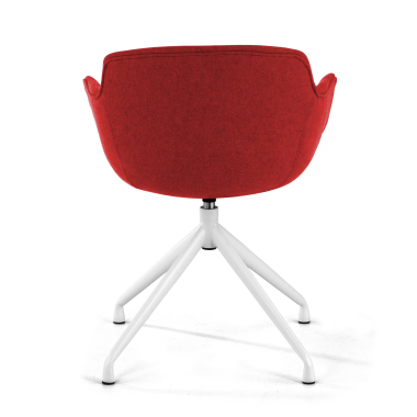 cadeira sala de espera branco vermelho base piramide tecido bracos estofados 6
