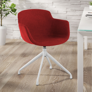 cadeira sala de espera branco vermelho base piramide tecido bracos estofados 2