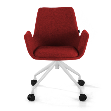 cadeira sala de espera branco vermelho giratoria com rodizios tecido bracos estofados 3