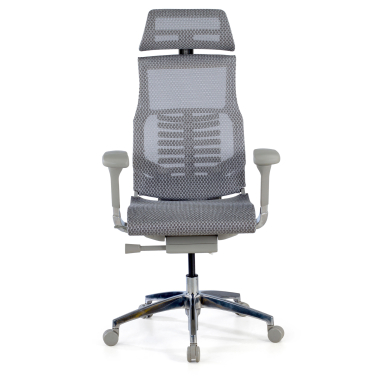 cadeira ergonomica cinza estrutura branca malha mesh bracos regulaveis 5d apoio lombar apoio de cabeca 3