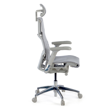 cadeira ergonomica cinza estrutura branca malha mesh bracos regulaveis 5d apoio lombar apoio de cabeca 4