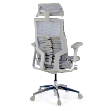 cadeira ergonomica cinza estrutura branca malha mesh bracos regulaveis 5d apoio lombar apoio de cabeca 6