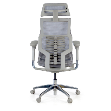cadeira ergonomica cinza estrutura branca malha mesh bracos regulaveis 5d apoio lombar apoio de cabeca 7