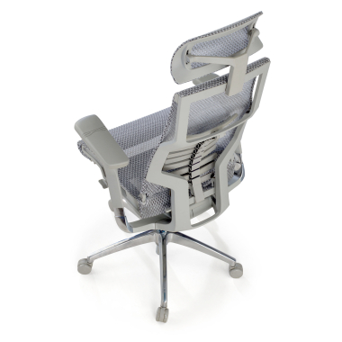 cadeira ergonomica cinza estrutura branca malha mesh bracos regulaveis 5d apoio lombar apoio de cabeca 8