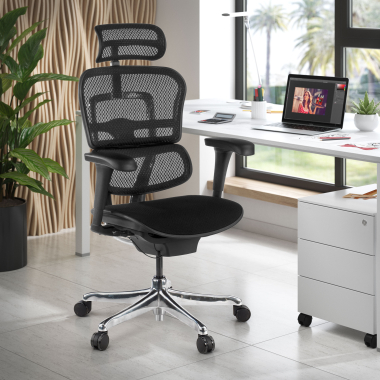 cadeira ergonomica preto estrutura negra assento estofado tecido bracos moveis apoio de cabeca 2