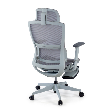cadeira ergonomica cinza com reposapes malha mesh bracos regulaveis 3d apoio lombar duplo apoio de cabeca apoio de pes extensivel 6