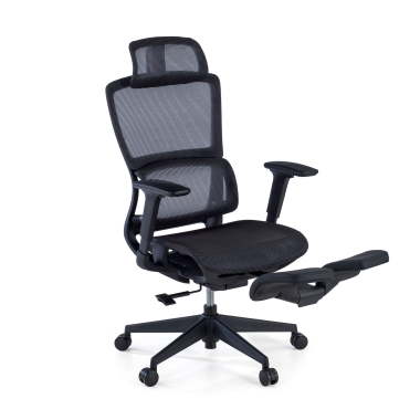 cadeira ergonomica preto com reposapes malha mesh bracos regulaveis 3d apoio lombar duplo apoio de cabeca apoio de pes extensivel 4