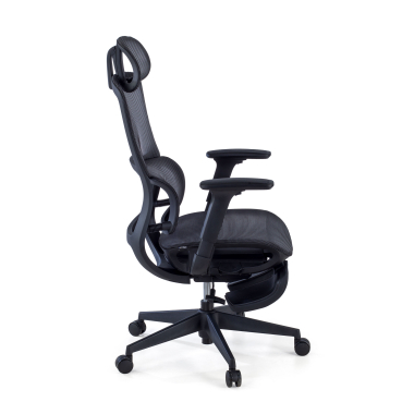 cadeira ergonomica preto com reposapes malha mesh bracos regulaveis 3d apoio lombar duplo apoio de cabeca apoio de pes extensivel 5