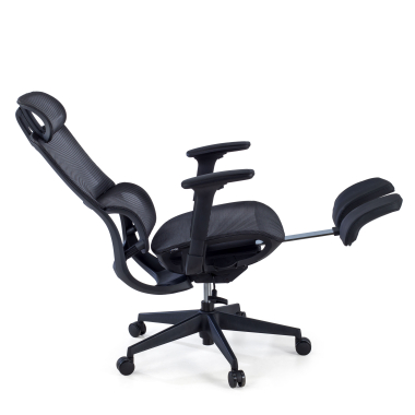 cadeira ergonomica preto com reposapes malha mesh bracos regulaveis 3d apoio lombar duplo apoio de cabeca apoio de pes extensivel 6