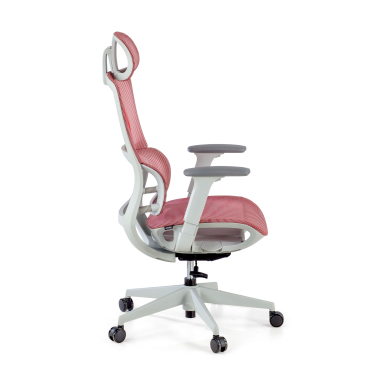 cadeira ergonomica branco vermelho estrutura branca malha mesh bracos regulaveis 3d apoio lombar duplo apoio de cabeca 7
