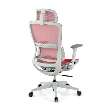 cadeira ergonomica branco vermelho estrutura branca malha mesh bracos regulaveis 3d apoio lombar duplo apoio de cabeca 4