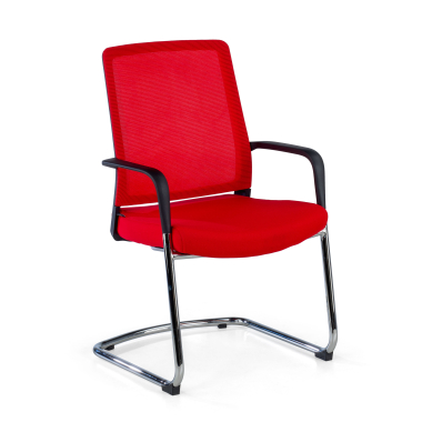 cadeira sala de espera vermelho rede transpiravel malha mesh bracos fixos 1