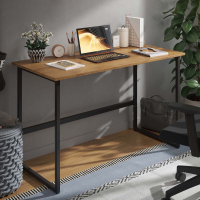 Mesa de Escritório Zenda, acabamento natural e pés de aço