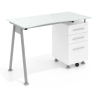 Mesa de escritório com gavetas Strong, tampo de vidro
