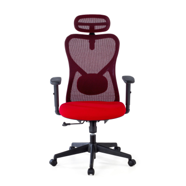 cadeira de escritorio vermelho estrutura negra malha mesh bracos regulaveis 1d apoio lombar apoio de cabeca 3