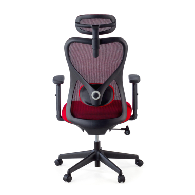 cadeira de escritorio vermelho estrutura negra malha mesh bracos regulaveis 1d apoio lombar apoio de cabeca 4