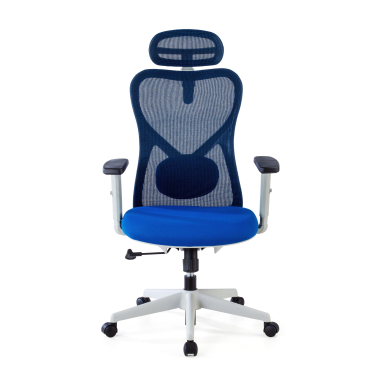cadeira de escritorio branco azul estrutura branca malha mesh bracos regulaveis 1d apoio lombar apoio de cabeca 3