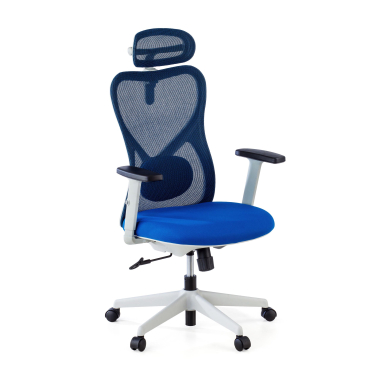 cadeira de escritorio branco azul estrutura branca malha mesh bracos regulaveis 1d apoio lombar apoio de cabeca 1