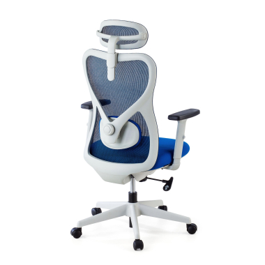 cadeira de escritorio branco azul estrutura branca malha mesh bracos regulaveis 1d apoio lombar apoio de cabeca 8
