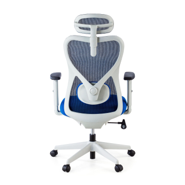 cadeira de escritorio branco azul estrutura branca malha mesh bracos regulaveis 1d apoio lombar apoio de cabeca 4