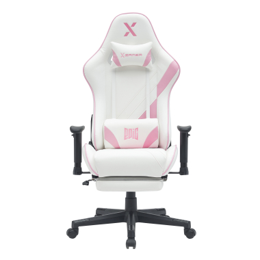 cadeira gaming branco rosa epic pele sintetica bracos moveis almofada lombar e cervical apoio de cabeca apoio de pes extensivel 3