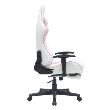cadeira gaming branco rosa epic pele sintetica bracos moveis almofada lombar e cervical apoio de cabeca apoio de pes extensivel 7