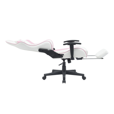 cadeira gaming branco rosa epic pele sintetica bracos moveis almofada lombar e cervical apoio de cabeca apoio de pes extensivel 4