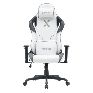 cadeira gaming branco cinzento hero pele sintetica bracos moveis almofada lombar e cervical apoio de cabeca 3