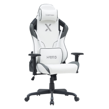 cadeira gaming branco cinzento hero pele sintetica bracos moveis almofada lombar e cervical apoio de cabeca 1