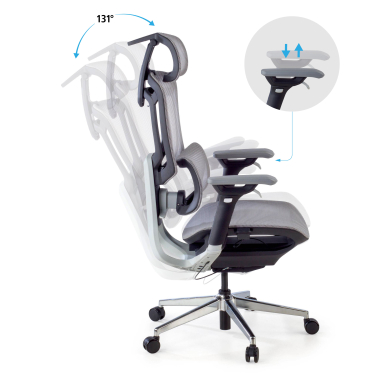 cadeira ergonomica cinza valkyr malha mesh bracos regulaveis 4d apoio lombar duplo apoio de cabeca 4