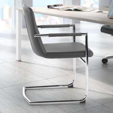 outlet cadeira de escritorio cinza dallas pele sintetica bracos fixos 2